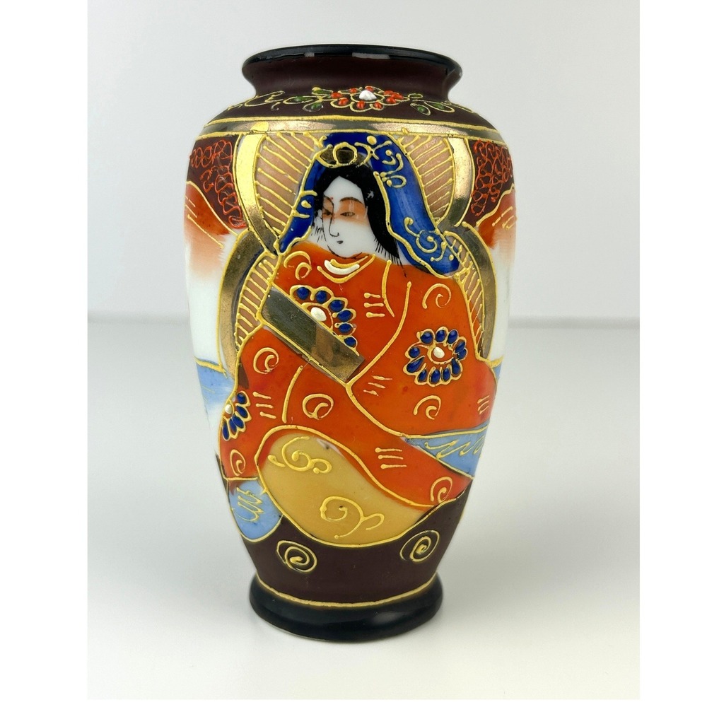 Vintage Geisha Vase Kutani‎ Style Made in Japan Hand Painted Porcelain 5"